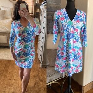 Banana Boat UPF 50+ Dress V Neck Tropical Marine Print